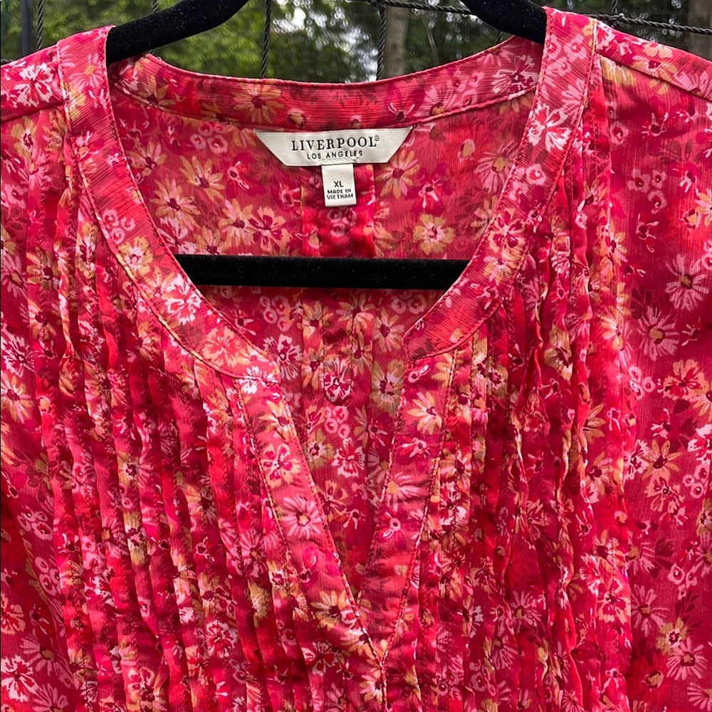 Liverpool Los Angeles Pink Ruched Ruffled Blouse - Picture 2 of 6